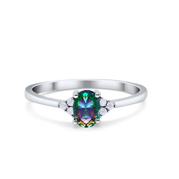 Oval Cut Wedding Ring Simulated Rainbow CZ 925 Sterling Silver